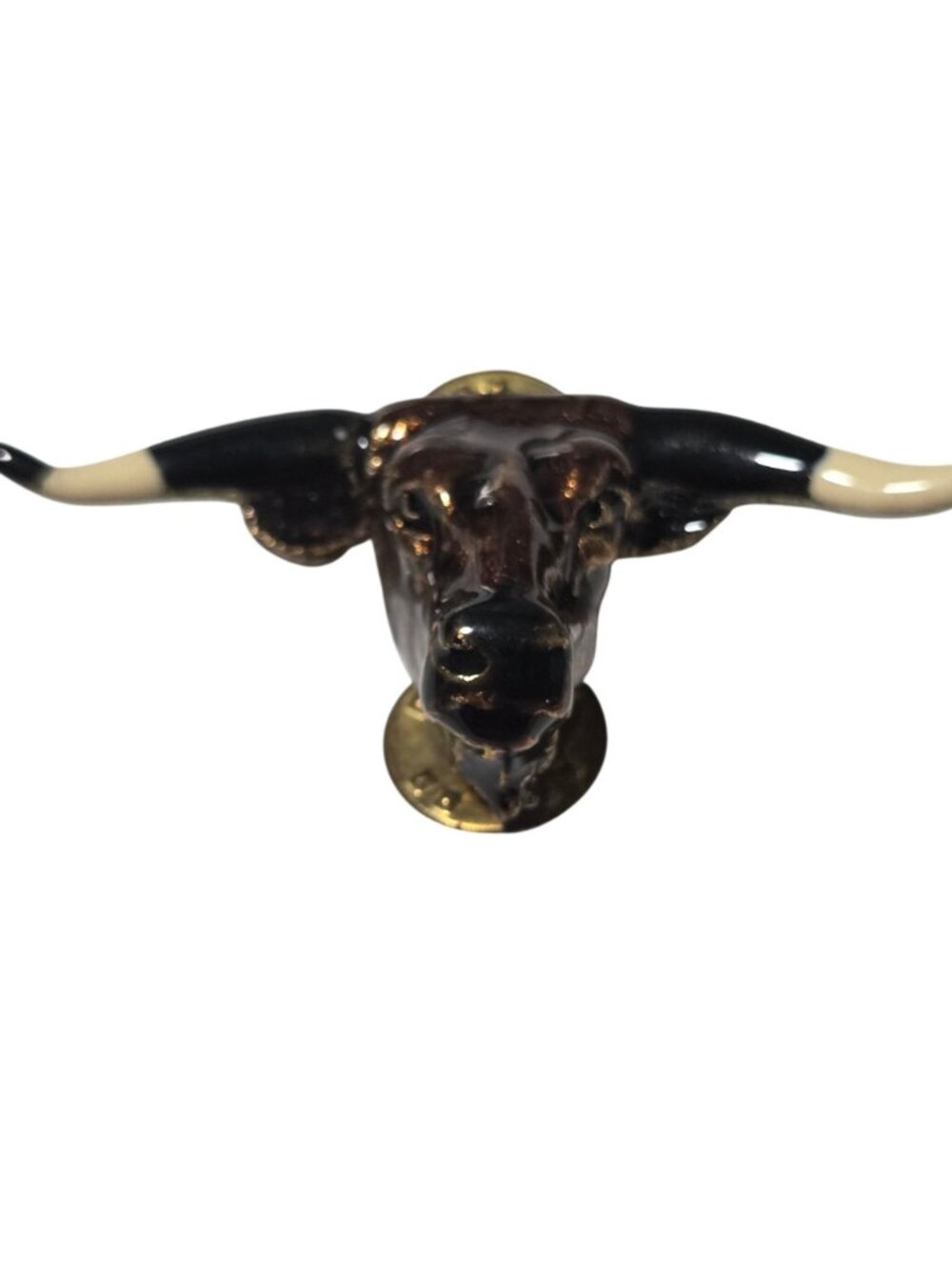 Vintage Texas Longhorn Bull Enamel Lapel Pin Dual Clutch Back Western Ranch - Picture 3 of 4